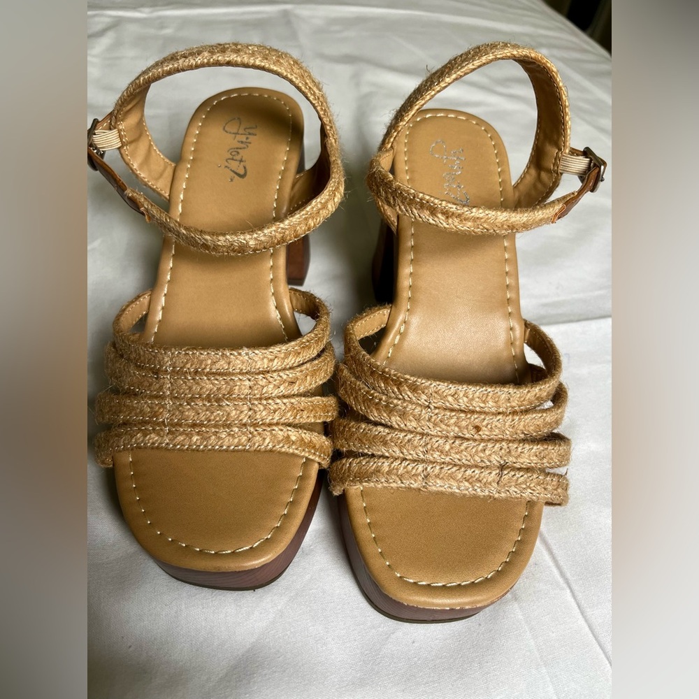 Tan Glitter Sandals with Ankle Strap and Flat Sole